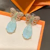 Orecchini penzolanti Fashion Green chiaro rotto CZ Golden Butterfly Drop Earrings for Women Wedding