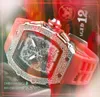 Popularne męskie pełne diamenty Pierścień Zegarek Stopwatch 43 mm Classic Guma gumowa trend paska na zewnątrz zamarzony Hip Hop kwarc bateria Orologio Di Lusso Diftwatch Prezenty