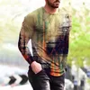 T-shirts pour hommes Peinture artistique 3D Imprimer Hommes Chemise à manches longues Slim Male Top élégant doux col rond T-shirt pour un usage quotidien 2022