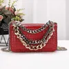 Crocodile pattern chain bag high-quality calfskin with three-color hardware chains luxury women handbags ladies fashion red small square bag ff 2022