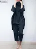 Tweedelige broek voor dames Zanzea 2pcs vrouwen broekpakken Spring Fashion Solid Urban Tracksuit Matching Sets Trutleneck 3/4 Sleeve Blouse Harem Pants Sets 220912
