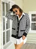 Damestruien FSDA V-hals Dames Knop Zwart Houndstooth Vest Lange mouw Trui Herfst Winter Gebreide losse oversized trui Casual 220909