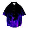 Chemises décontractées pour hommes Mode Chemise d'été Flamme Influenceur Tendance courte Hommes 3D Impression numérique Col rabattu Unisexe