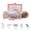 Bow Ties Leisure Wooden Handkerchief Cufflink Brooch Sets For Mens Business Handmde Wood Bowties Gravatas Set