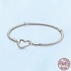 Neues, authentisches, beliebtes 925er-Sterlingsilber-Armband für Damen, herzförmige Schlangenkette, passend für Pandora-Charm-Perlen, Schmuck, Geschenk mit Originalverpackung