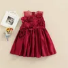 Meisje jurken solide kleur prinses jurk mode kinderen baby peuter 3d bloem decor bruiloft mouwloze tutu zomer