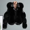 Women's Fur Faux Fashionable warm short fur coat and sheepskin leather full motorcycle jacket luxury women's winter 220912