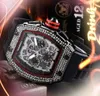 Popular masculino diamante completo Ring Ring Stopwatch Stopwatch 43mm Flull Flowers Skleleton Borracha Trend￪ncia ao ar livre