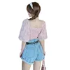 Women's Blouses Women Daisy Embroidery Blouse Mesh Puff Sleeve Off-the-shoulder Crop Top Elegant Clothes