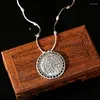 Pendant Necklaces Tibetan Jewelry Vintage Round Silver Plated Pendants Femme Hollow Carved Flower Alloy For Women