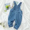 Overalls Frühling Sommer Denim Baby Mädchen Jungen Overalls Mädchen Jeans Overall Tasche Kinder Freizeit Hosen Blau Kinder Overalls Outfits 220909