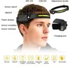 Headlamps LED Head Lamp COB Headlamp Sensor Headlight With Built-in Battery USB Rechargeable Torch 5 Light Modes Work