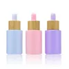 Flat Shoulder Glass Essential Oil Perfume Bottles Transparent Amber Frosted 30ml 1oz Eye Dropper Bottle with Bamboo Cap SN4140