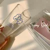 マグカップINSガラスマグかわいい犬ストローカップ透明な熱耐性ウォーターボトルカップと蓋とストローミルクジュース