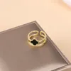 Band Rings Luxury Adjustable Black White Clover Ring Jewelry for Women Wedding Gift R230404