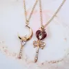 Pendentif Colliers 2022 Mode Anime Baguette Magique Collier Coeur Couronne Lune avec Alliage Strass pour Fille Enfants