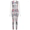 Women's Two Piece Pants Wishyear 2022 Fashion Printed Mesh Sheer 2 Sets Womens Outfits Dressed Sexy Top And Leggings Matching