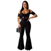 Damen-Trainingsanzüge BKLD Off Shoulder Crop Tops und Flare Pants Overalls Zweiteiliges Set Frauen Trainingsanzug Bodycon Clubwear 2022 Sommer Matching