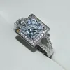 حلقات الكتلة 925 Silver Jewelry Square square Zircon Gemstones Finger Finger for Women Wedding Complement Promiss