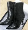 2023 New Spring Fall Black Real leather Wedding Bridal Shoes OPYUM Snake Heels Pointed Toe Letters High Heels Pumps Ladies Boots Designer Shoes Size 35-42