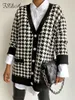 Women's Sweaters FSDA V Neck Women Button Black Houndstooth Cardigan Long Sleeve Sweater Autumn Winter Knitted Loose Oversized Jumper Casual 220909