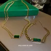 Collier ras du cou Minar Vintage Spark carré vert strass pour femmes, pendentif en acier titane or, bijoux de déclaration