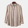 Men's Casual Shirts With Button Male Autumn Winter Multicolor Striped Print Shirt Turn Down Collar Long Sleeve Blouse Athletic Wear Men