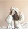 Women's Fur Faux Winter Jacket Zipper Oversized Soft Harajuku Kawaii Hooded Rabbit Ears Plush Cashmere Coat Plus Velvet Padded 220912