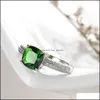 Solitaire ring 12 PCS Holiday Gift Square Emerald Gemstone 925 Sterling Sier Poled Weddiing Rings Europe CZ Zirkon Nieuwe drop levering Dhyho