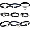 Choker harajuku czarny got punkowy skórzane naszyjniki kobiety mężczyźni rock heart lock klucz kołnierz kolca chocker cosplay gotyckie akcesoria