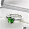 Solitaire ring 12 PCS Holiday Gift Square Emerald Gemstone 925 Sterling Sier Poled Weddiing Rings Europe CZ Zirkon Nieuwe drop levering Dhyho