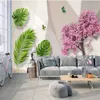 3D driedimensionale verse bloemboom bananenbladeren achtergrond muur aangepaste muurschildering groene behang