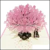 Greeting Cards Greeting Cards 3D Cherry Blossom Pops-Up Card Handmade Romantic Gift For Wife Girlfriend Husband Js23 Drop Delivery 20 Dhe2T