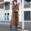 Women's Fur Faux Winter Leopard Print Rabbit Tailored Collar Warm Thick X-Long Coat Long Sleeve Hipster Jacket Feminino 220912
