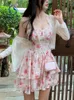 Casual Dresses 2 Piece Dress Set Women Floral Mini Blus Korean Fashion Suits Sweet Clothing Sexy Party Beach 2022 Summer