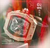 Popularne męskie pełne diamenty Pierścień Zegarek Stopwatch 43 mm czaszka kwiaty szkielet gumowy pasek Pasek na zewnątrz zamarzony kwarc hip -hopowy na rękę na rękę Relogio Masculino