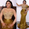 2022 Arabische Aso Ebi Gold Mermaid Prom Dresses kristallen avond formeel feest tweede receptie verjaardag verlovingsjurken jurk zj944
