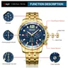 Wristwatches Megir Mens Gold Stainless Steel Quartz Watches Business Chronograph Analgue Wristwatch for Man Waterproof Luminous 2068GGD2N3 220912