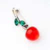 Brooches 1pc Women Charming Red Cherry Brooch Fruit With Green Crystal Leaf Pin For Dress Coat Sweater Shirt Scarf Party Gift