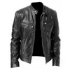 Veste homme en cuir Faux automne homme noir marron hommes col montant manteaux Biker s moto 220912