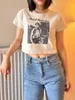 Kvinnors T-skjortor Casual Girls White Croped Tees 2022 Summer Fashion Ladies Short Sleeve T-Shorts Women Sweet Film Printed Sexy Cotton