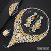 Collier Boucles d'oreilles Set 4pcs Big Fashion Luxury 3D Boîte Jewelry pour femmes mariage african cubic zircon cz Dubai Bridal