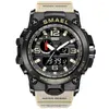 Montres sur les bracelets pour hommes 50m Alarme d'horloge imperméable Reloj Hombre 1545d Dual Display Wristwatch Quartz Military Watch Menti