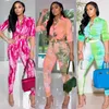 Damen Zweiteilige Hosen Streetwear 2022 Kollektion Frühling Herbst Mode Lässig Knopf Geknotet Tie Dye Drucken Revers Slim Set Damen