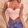 Damestanks vrouwen roze spaghetti riem slanke corset zomer backless crop top camisoles sexy mouwloze mesh bustier tank elegant