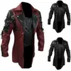 Herrjackor EU -storlek Mens Steampunk Gothic Pu Leather Trench Coat Jacket Overcoat Motorcykel Blazer 220912