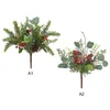 Dekorativa blommor Konstgjord blommisimuleringsgren Pine Cones No Bottles Forest Green Plants Christmas Halloween Realistic Year