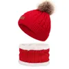 Berets Kids Winter Beanie Hat Sjalf Handschoenen Set Toddler Gebreide nekwarmer voor 2-10 jaar oude jongens meisjes dik fleece gevoerd thermisch