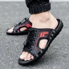 Sandals en cuir plate ouverte ouverte de style rome hommes quotidien