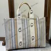 Woody Tote Çanta Lüks Odunlu Totes Sepet Stripes Signature Logo Şeridi Geniş Sap Deri Crossbody Omuz Küçük Alışveriş Çantası Handlbags